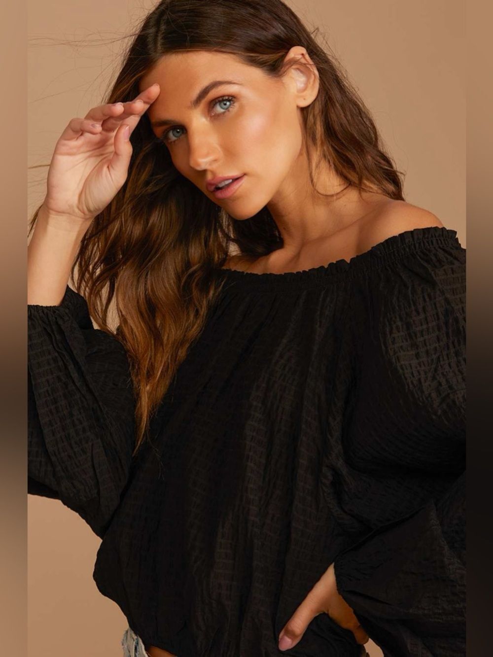 NWT Free People Alicia Top Balloon Sleeves Black XS Oversized Off the Shoulder - Picture 5 of 12
